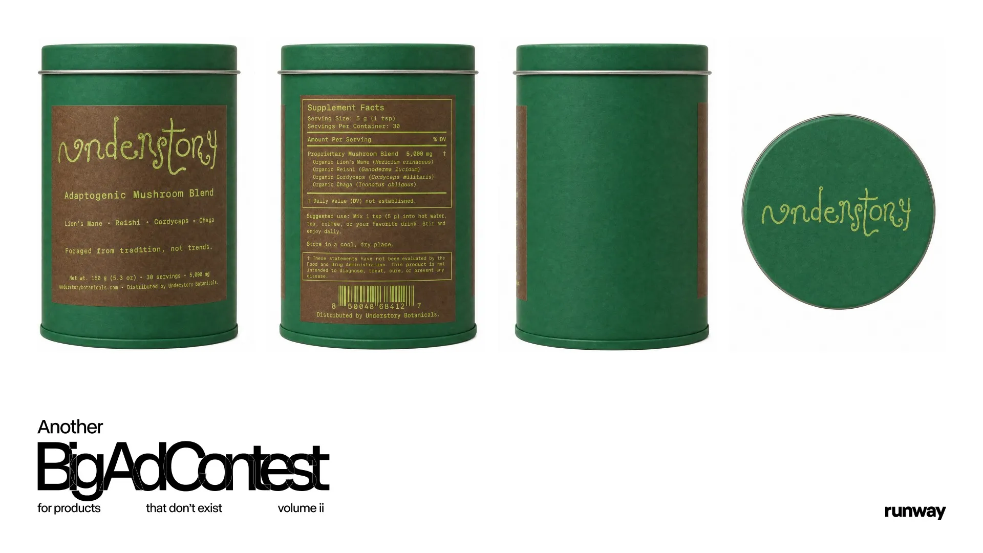 The brief’s packaging sheet: the tin from four sides, with the Another Big Ad Contest logo