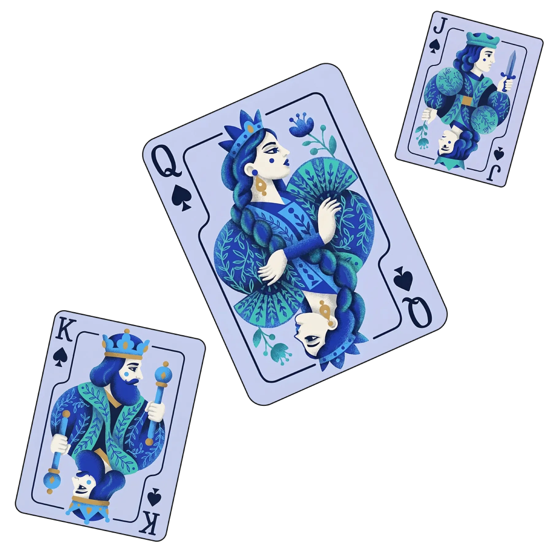 Queen, king and jack of spades from the Genie card set