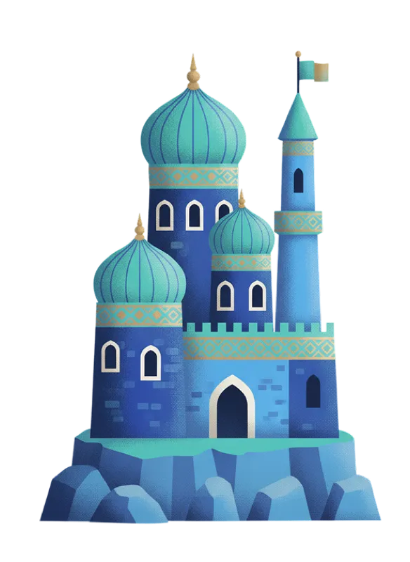 Castle exterior with turquoise onion domes
