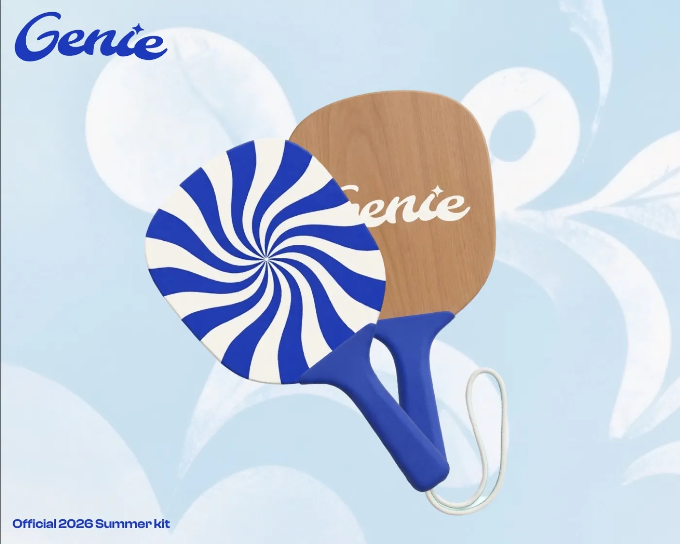 Beach paddles with the Genie spiral and wordmark