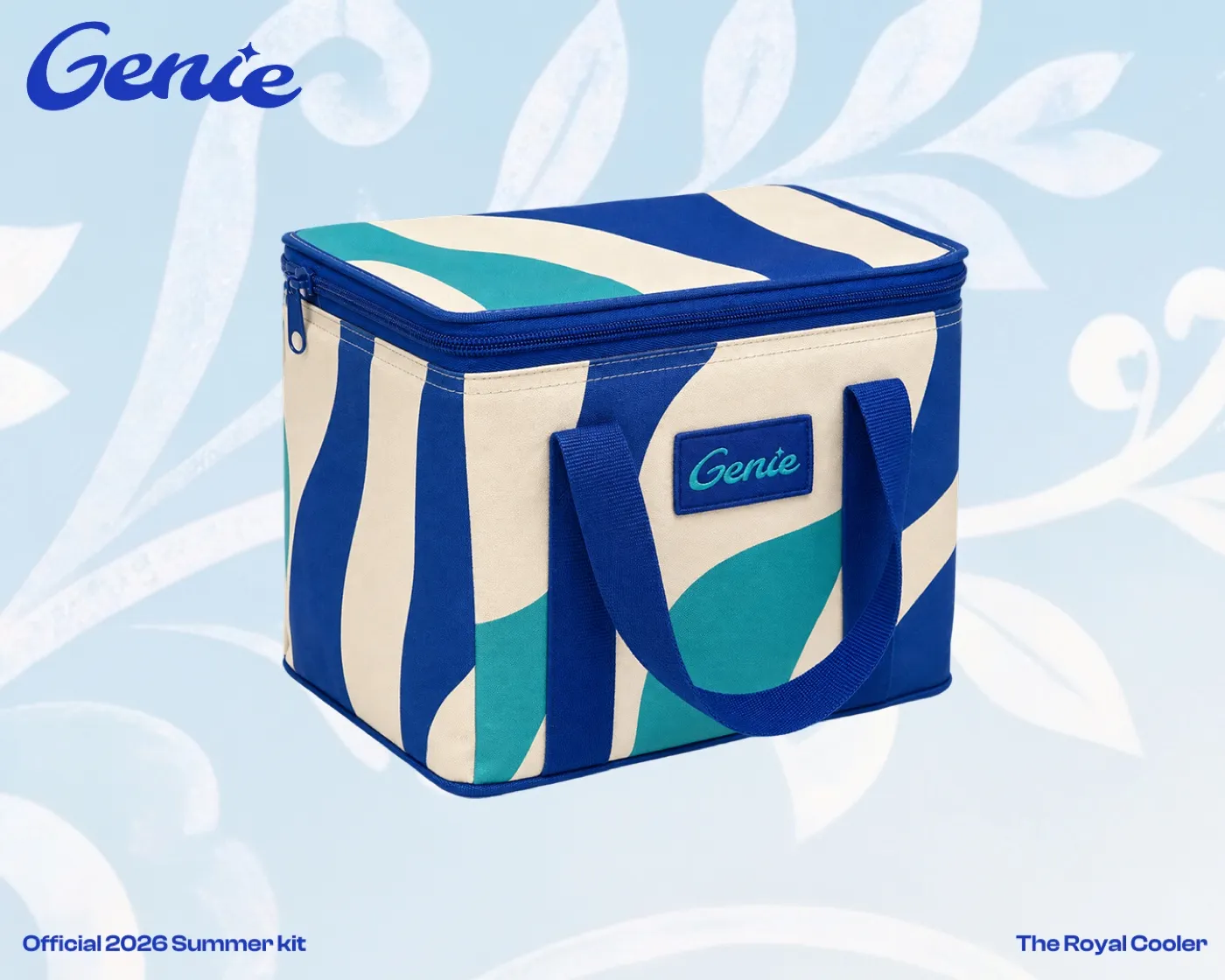 The Royal Cooler — striped cooler bag with a Genie patch